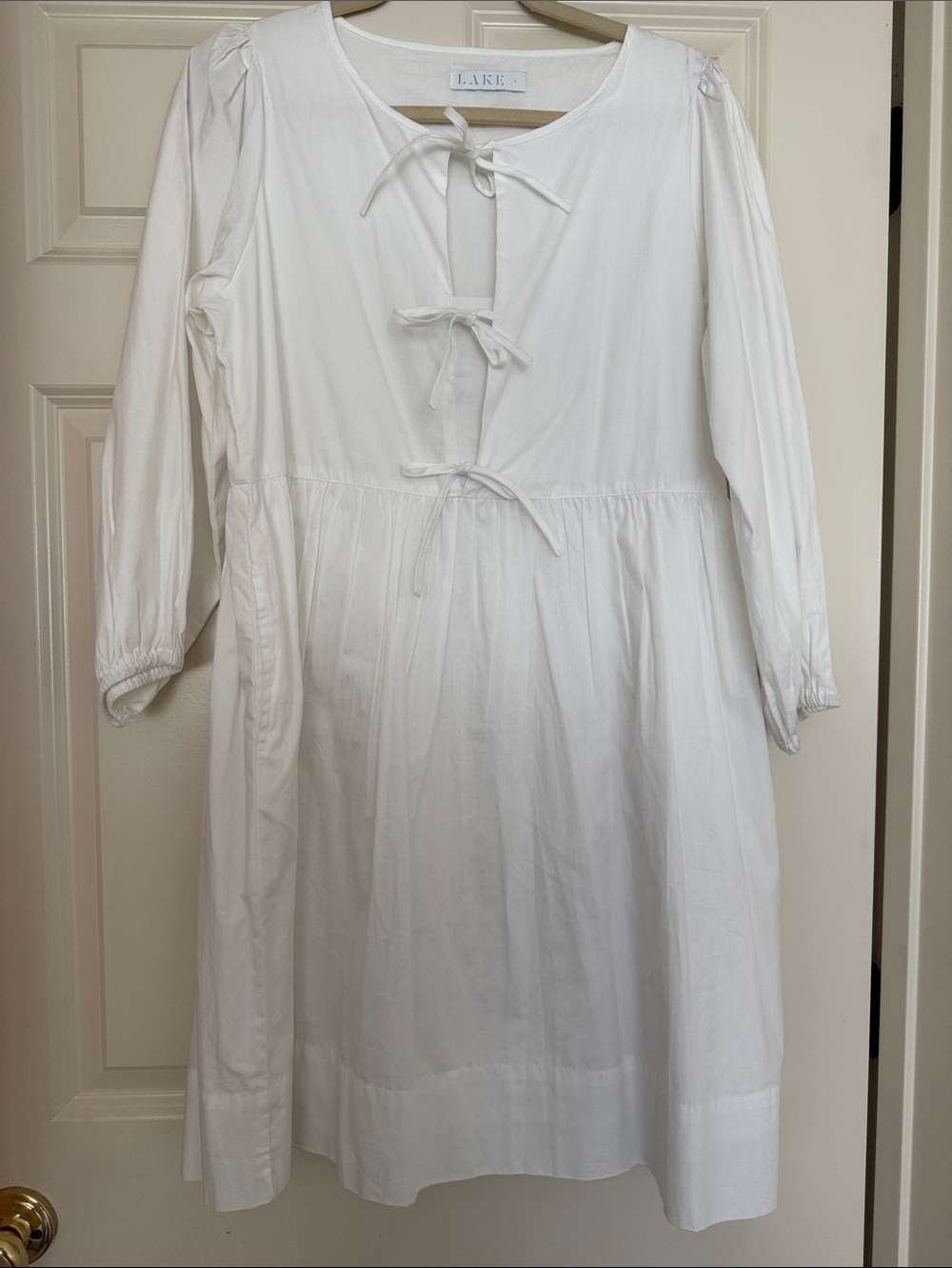 LAKE Tie-Front White Cotton Dress